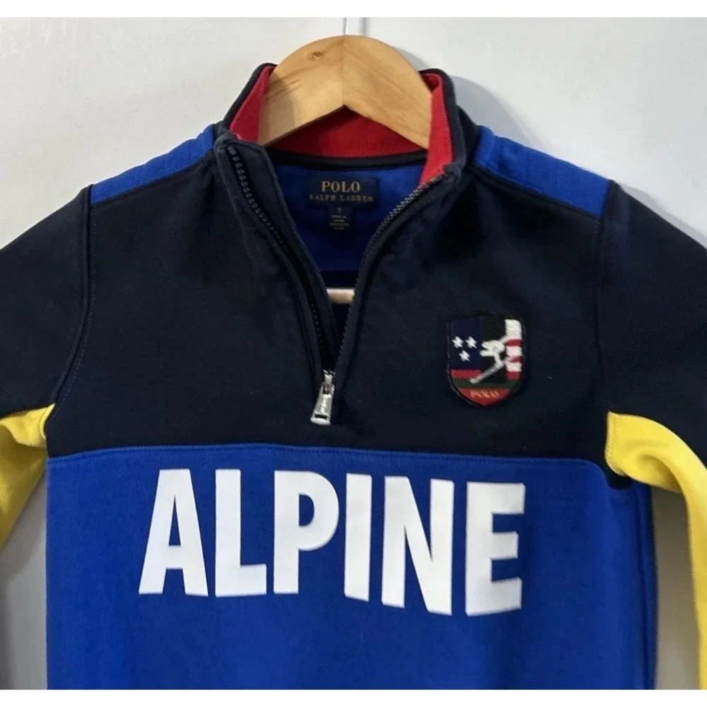 Boys Polo By Ralph Lauren Downhill Skier Alpine Ski 1/4 Zip Pullover Sz 7 EC